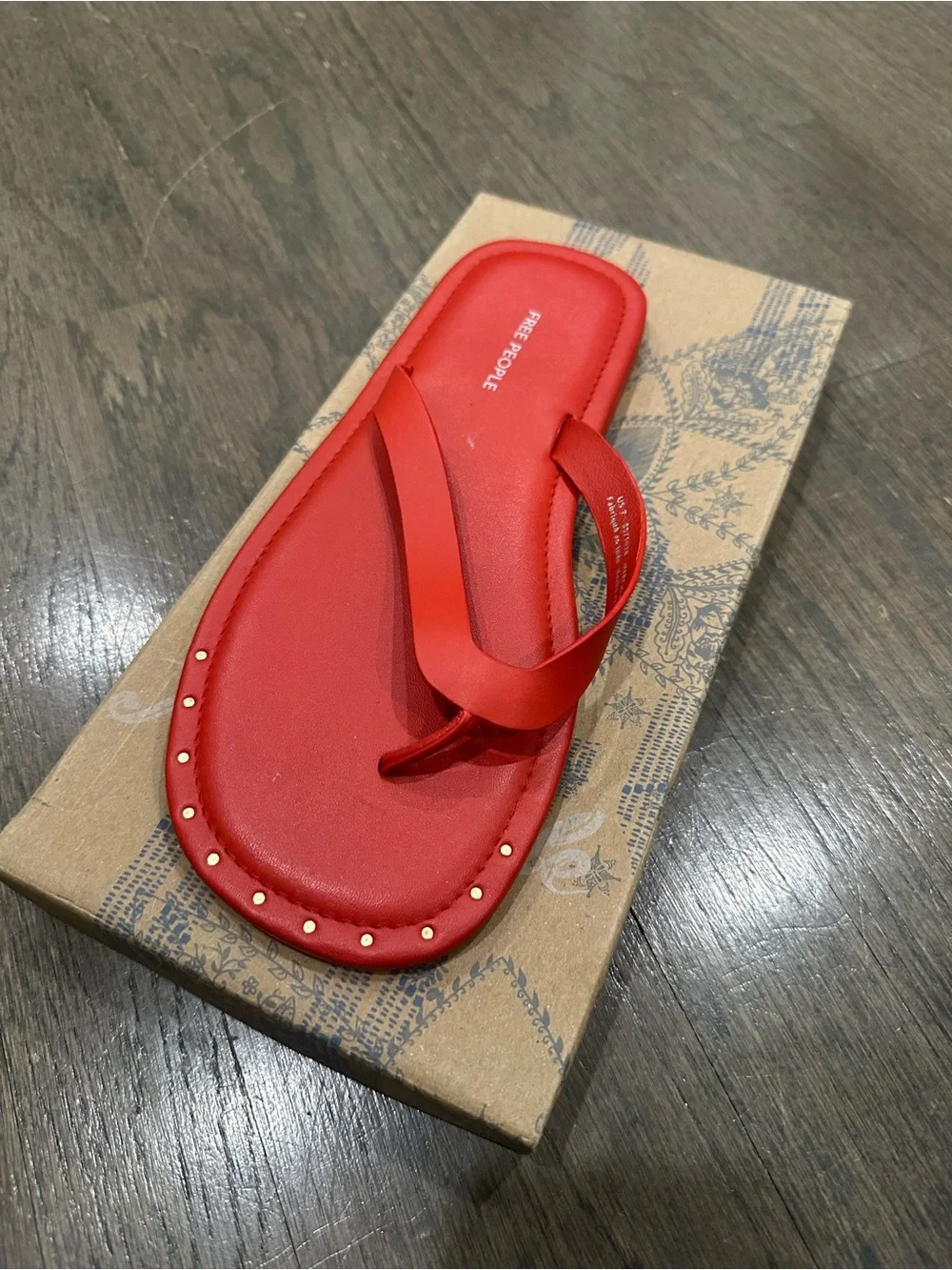 Free People Red Studded Thong Sandals